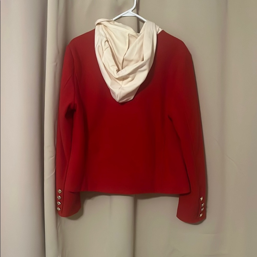 Red Double-Breasted Jacket with Cream Hood - Picture 3 of 6